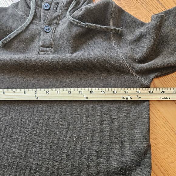 GH Bass & Co Mens Brown Henley Hooded Sweater Elbow Patches Y2K Size S - Picture 10 of 13